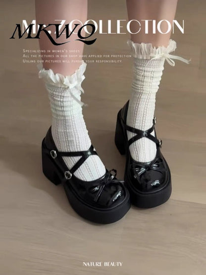 P lolita bow lace high heels