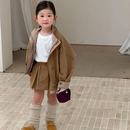 P children's coat pleated skirt set