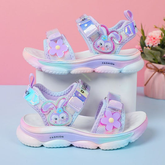 P girls sandals children's beach girls Xiaoxiangfeng summer sandals 6-12 years old students soft-soled non-slip older children's shoes