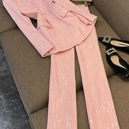 P autumn new pink temperament high-end casual blazer high waist trousers suit women