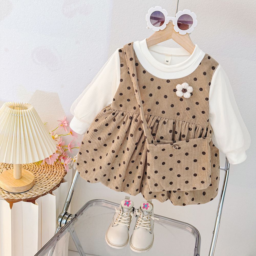 A spring and autumn baby girl foreign princess dress little girl fake two new polka dot fashionable skirt