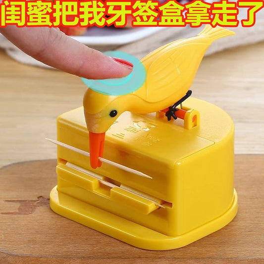 Push-type bird toothpick box creative Douyin same cute toothpick tube bird toothpick box - Mixbatch