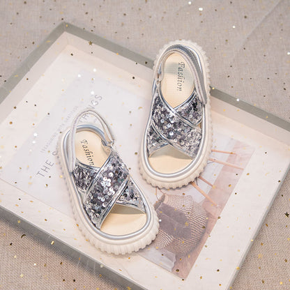 P new children's sports beach shoes girl sequined sandals popular among older children