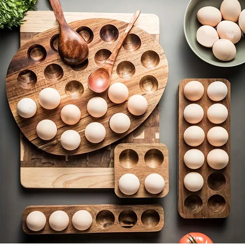 P Japanese-style solid wood egg storage box Acacia wood tray