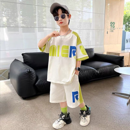 P children's clothing boys summer clothing suit new middle-aged and older children's summer boys thin summer clothing sports handsome and quick-drying