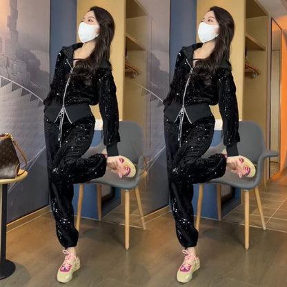 A Korean version loose coat fashionable sunscreen hooded top two-piece suit tide