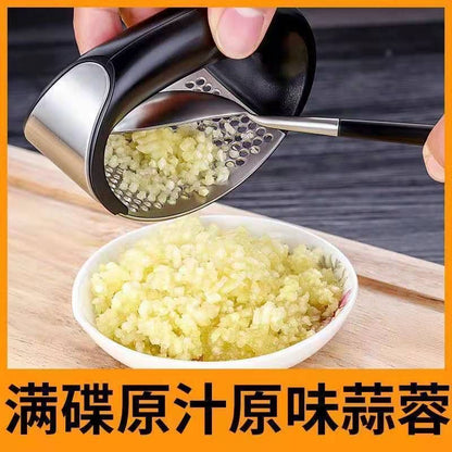 Stainless steel hand-operated ring garlic press garlic mashed garlic artifact pounded garlic scoop household kitchen garlic powder shooting tool. - Mixbatch