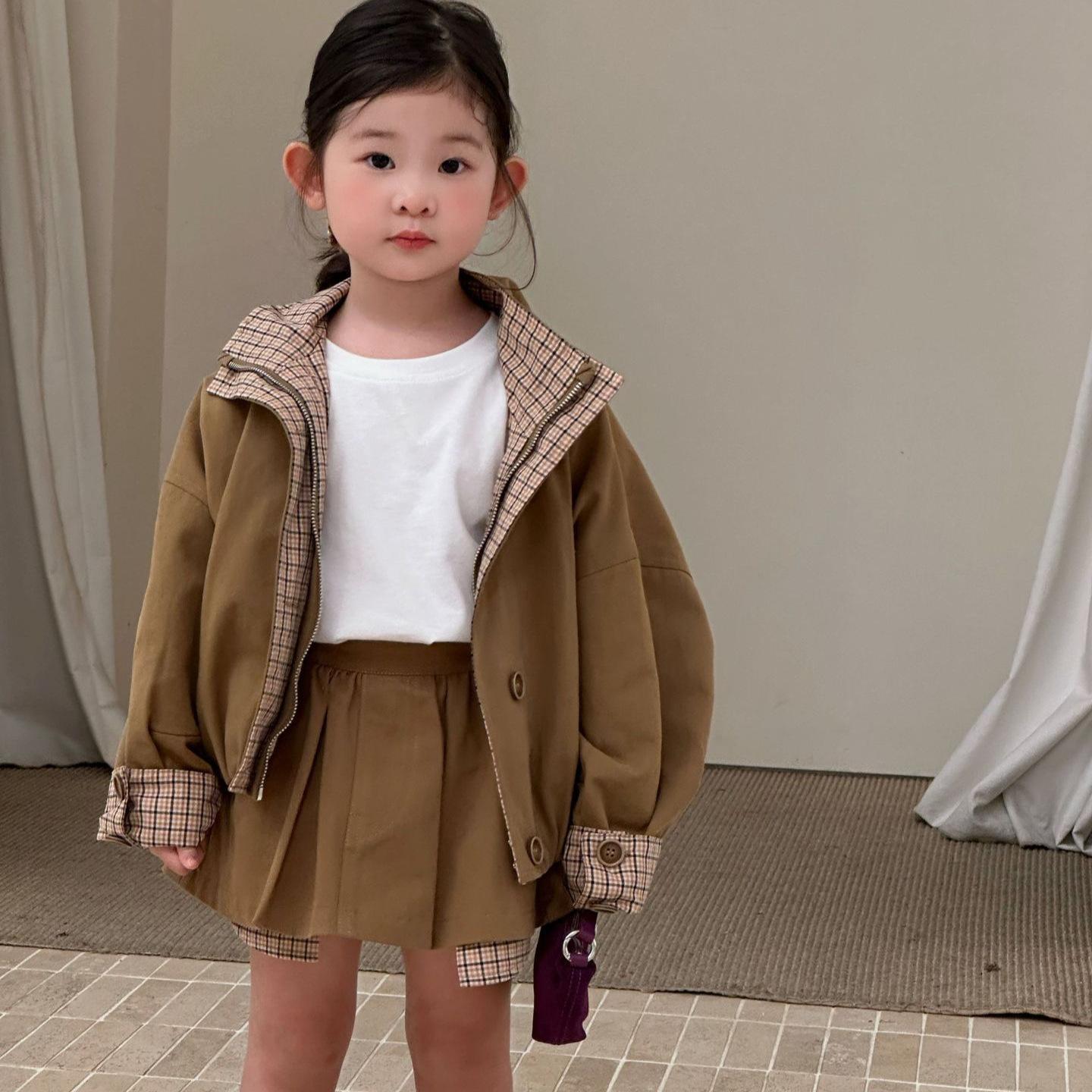 P children's coat pleated skirt set