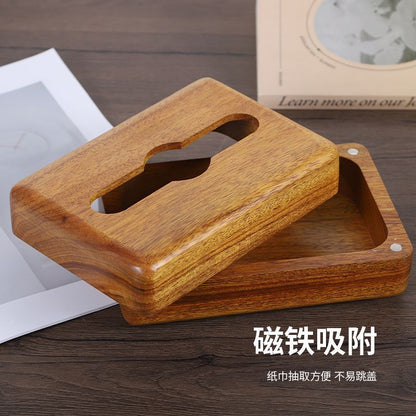 P high-grade solid wood pumping paper box magnetic whole wood hollowed out Thai gold teak solid wood decorative tissue box