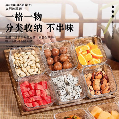 P Bamboo Wood Glass Fruit Snack Plate with Lid