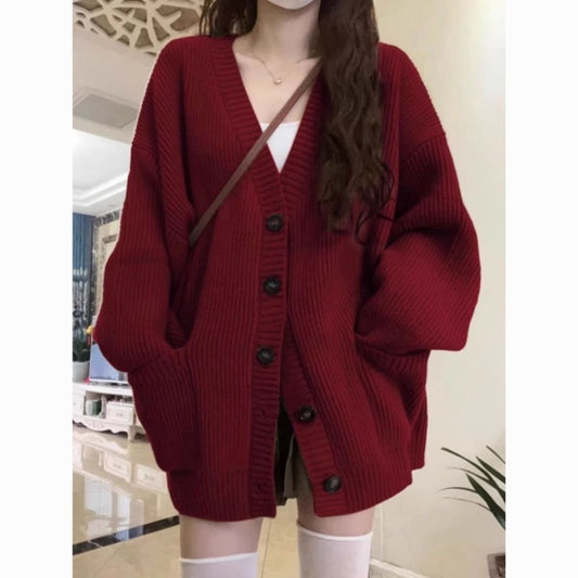 P medium and long sweater jacket for women's autumn and winter, Japanese lazy retro milk wear, soft waxy knitted sweater 24
