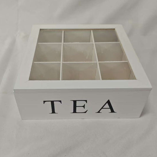 A desktop storage wooden box for tea bags and coffee bags