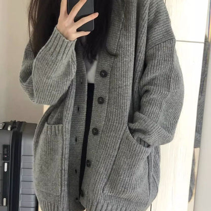 P medium and long sweater jacket for women's autumn and winter, Japanese lazy retro milk wear, soft waxy knitted sweater 24