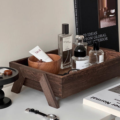 P retro solid color wooden tray free assembly high foot shape suitable for porch, bedroom, dining room