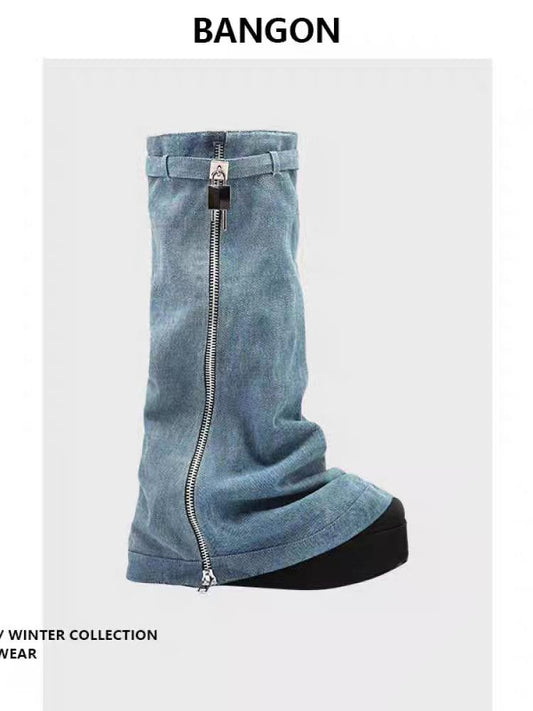 P denim zipper leg cover temperament Spice girl style versatile year autumn and winter new high street fashion trend