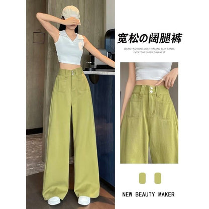 A Summer thin avocado green pants high waist drape loose and thin like leg mopping pants - Mixbatch