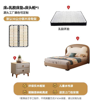 P Bear bed soft bag with storage children's bed children's room small apartment fun shape top layer cowhide solid wood boy bed