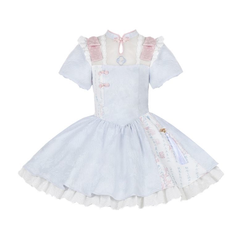 P withpuji original design Chinese style embroidered print sleeve cheongsam lolita summer