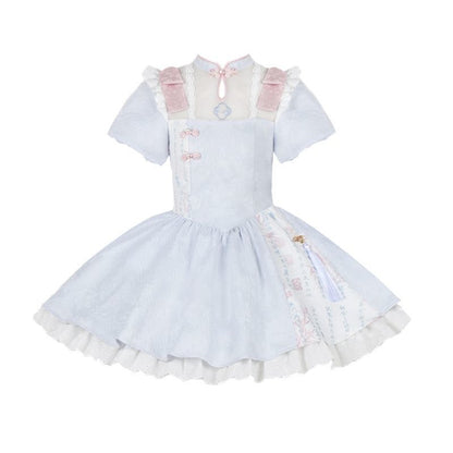 P withpuji original design Chinese style embroidered print sleeve cheongsam lolita summer