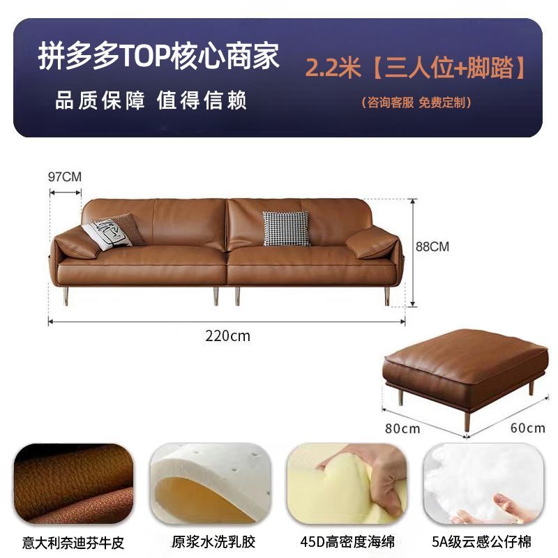 真皮牛皮沙发简约现代轻奢客厅小户型直排大象耳朵沙发 - Mixbatch
