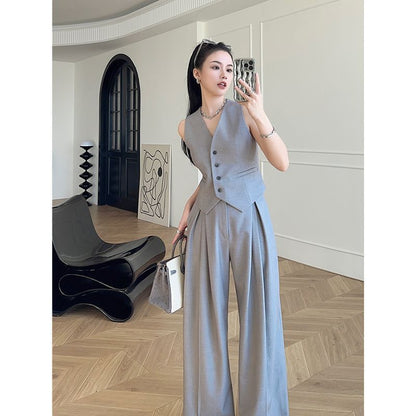 A micro-wide three-dimensional tailoring vest wide-leg pants set - Mixbatch