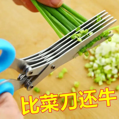 Green onion scissors artifact stainless steel five-layer multifunctional shears pepper artifact non-spicy eye scissors kitchen coriander scissors - Mixbatch