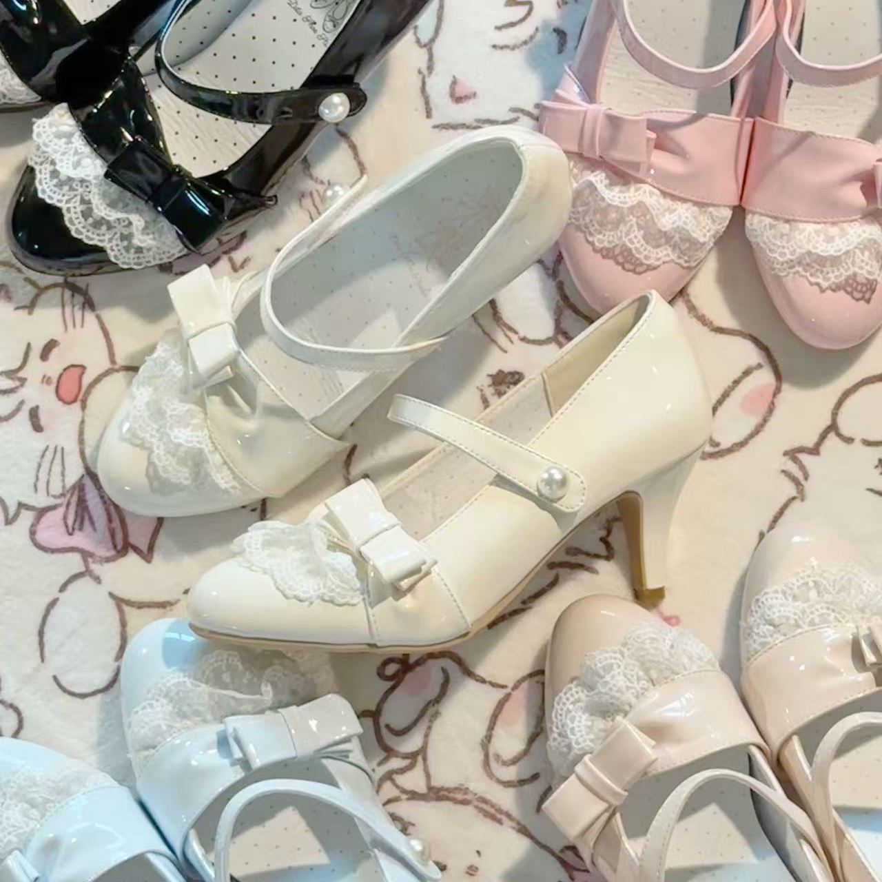 P lolita bow lace high heels
