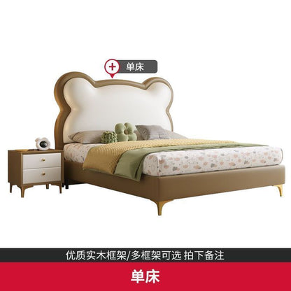 P soft bag solid wood bed children's bed boys and girls single bed European children Internet celebrity simple modern cloud soft bag bed