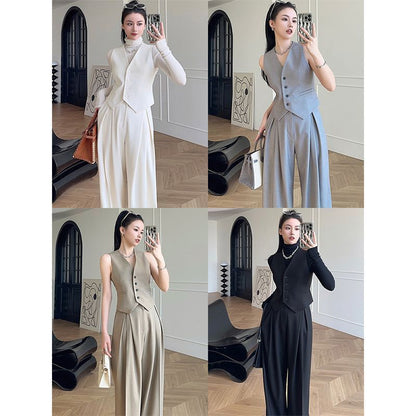 A micro-wide three-dimensional tailoring vest wide-leg pants set - Mixbatch
