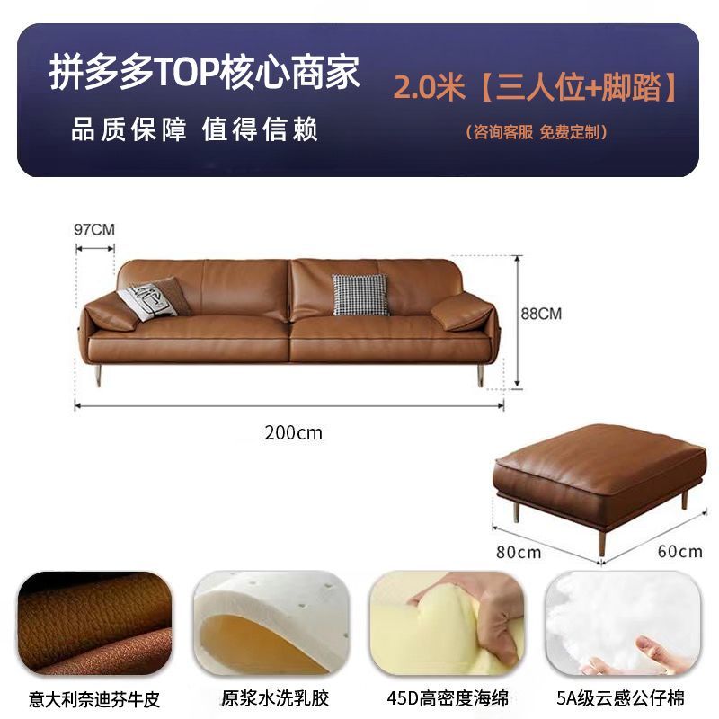 真皮牛皮沙发简约现代轻奢客厅小户型直排大象耳朵沙发 - Mixbatch