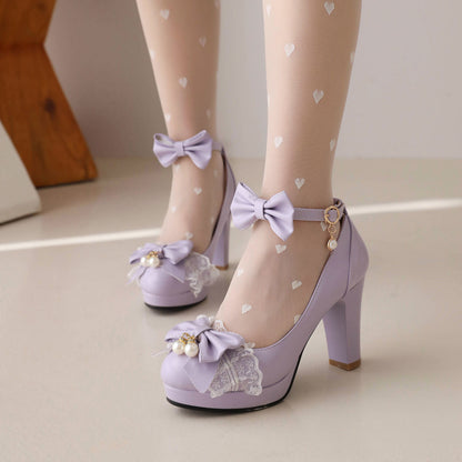 P lolita bow lace high heels
