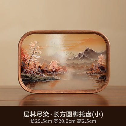 P landscape glass tray retro bamboo dry brewed tea tray fruit snack tray kung fu tea set tea cup storage tray