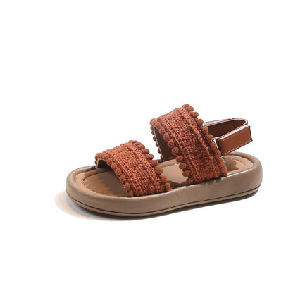P girls sandals summer new woven children's princess shoes seaside vacation baby beach shoes little girl cool slippers