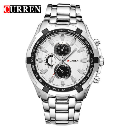 A  8023 Men's Watch European and American Popular Men's Watch Business Steel Strap Large Dial Waterproof Quartz Watch - Mixbatch