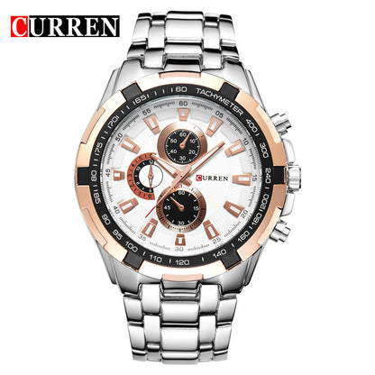 A  8023 Men's Watch European and American Popular Men's Watch Business Steel Strap Large Dial Waterproof Quartz Watch - Mixbatch