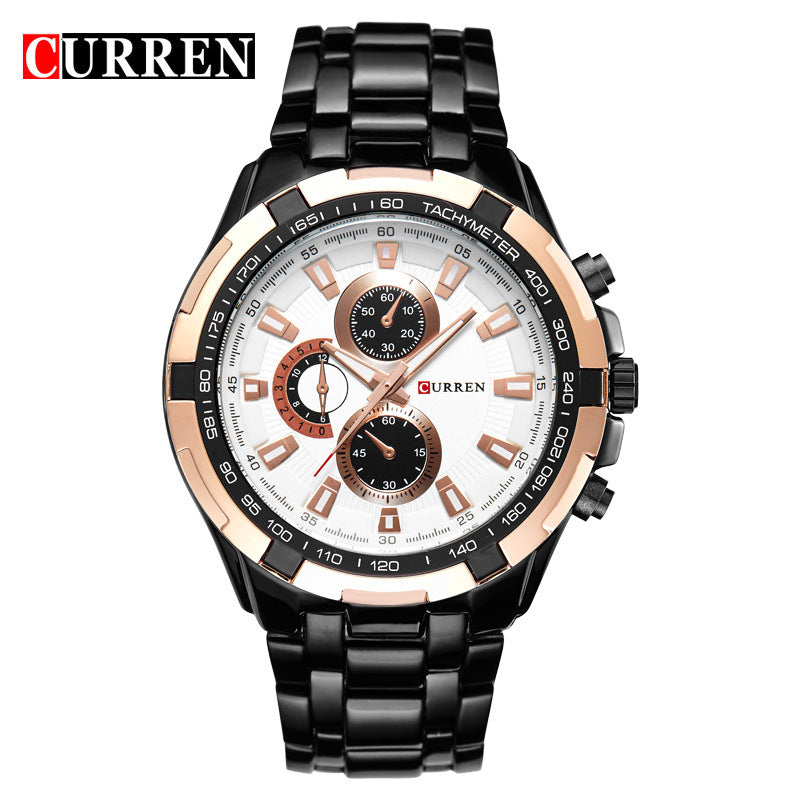 A  8023 Men's Watch European and American Popular Men's Watch Business Steel Strap Large Dial Waterproof Quartz Watch - Mixbatch
