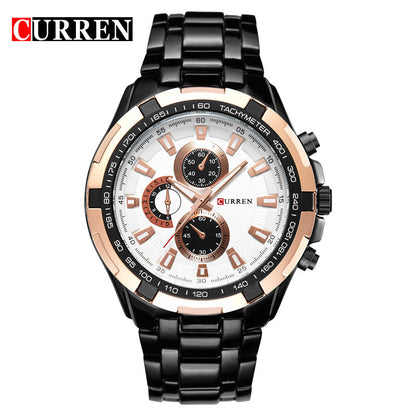 A  8023 Men's Watch European and American Popular Men's Watch Business Steel Strap Large Dial Waterproof Quartz Watch - Mixbatch