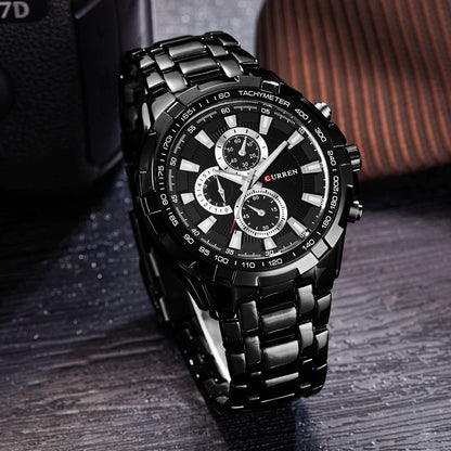 A  8023 Men's Watch European and American Popular Men's Watch Business Steel Strap Large Dial Waterproof Quartz Watch - Mixbatch