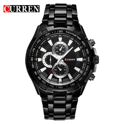 A  8023 Men's Watch European and American Popular Men's Watch Business Steel Strap Large Dial Waterproof Quartz Watch - Mixbatch