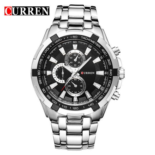 A  8023 Men's Watch European and American Popular Men's Watch Business Steel Strap Large Dial Waterproof Quartz Watch - Mixbatch