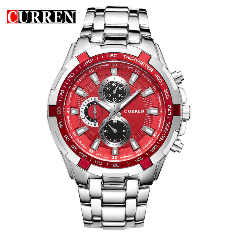 A  8023 Men's Watch European and American Popular Men's Watch Business Steel Strap Large Dial Waterproof Quartz Watch - Mixbatch