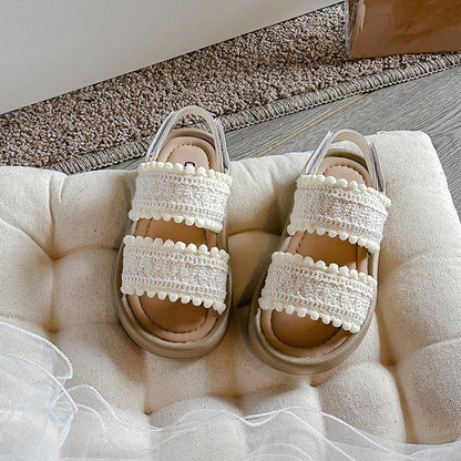 P girls sandals summer new woven children's princess shoes seaside vacation baby beach shoes little girl cool slippers