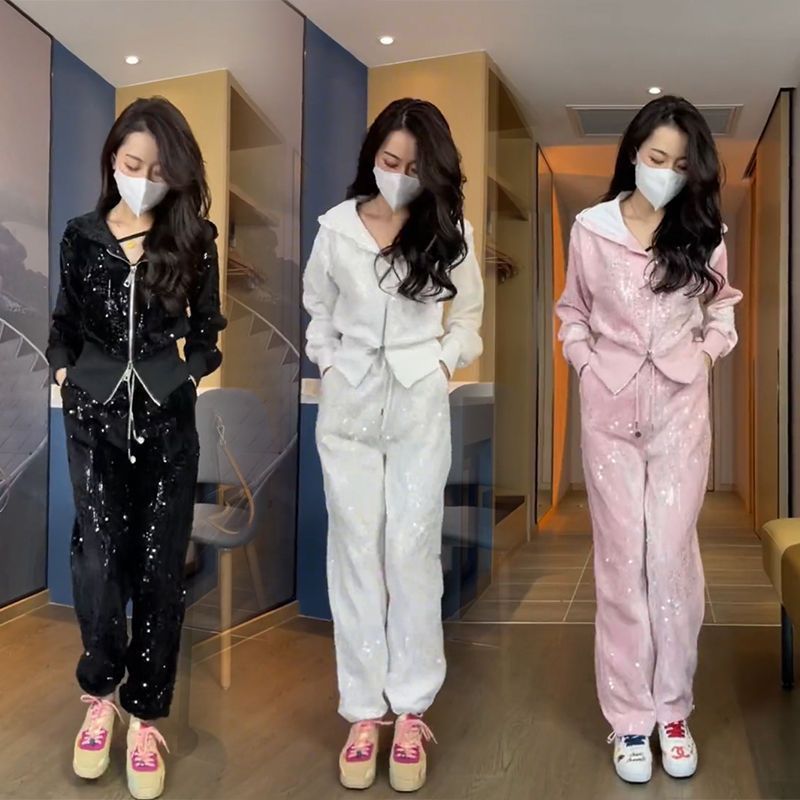 A Korean version loose coat fashionable sunscreen hooded top two-piece suit tide