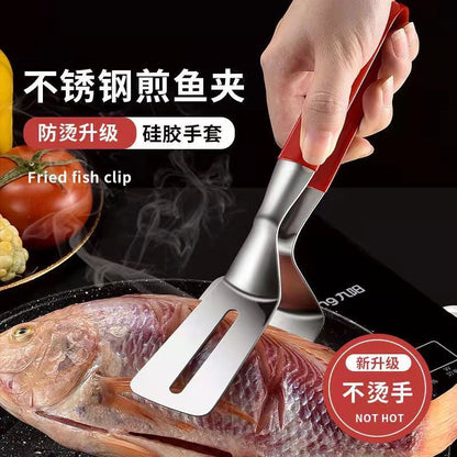 304 stainless steel fried fish anti-scald clips flipping fish shovel fried fish artifact silicone spatula steak home kitchen frying spatula - Mixbatch