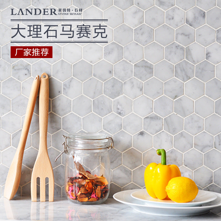 A natural marble mosaic hexagonal brick bathroom wall brick