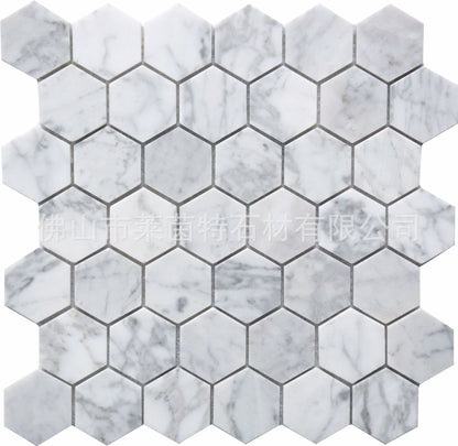 A natural marble mosaic hexagonal brick bathroom wall brick