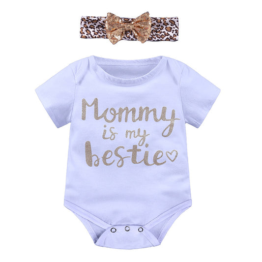 A cross-border foreign trade new baby short sleeved triangle jumpsuit+headband summer cotton jumpsuit crawling suit for infants and young children - Mixbatch