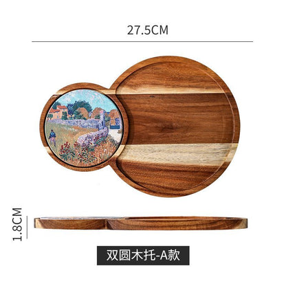 P Japanese style solid wood tray afternoon tea cake small plate