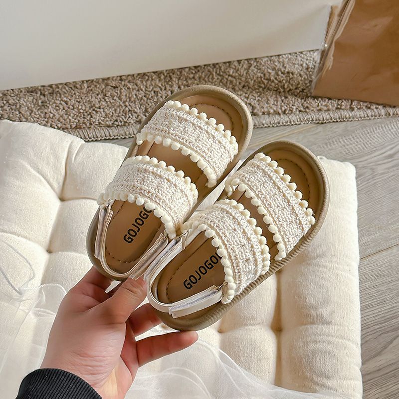 P girls sandals summer new woven children's princess shoes seaside vacation baby beach shoes little girl cool slippers
