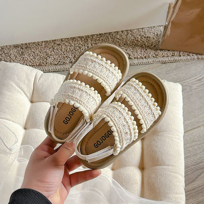 P girls sandals summer new woven children's princess shoes seaside vacation baby beach shoes little girl cool slippers